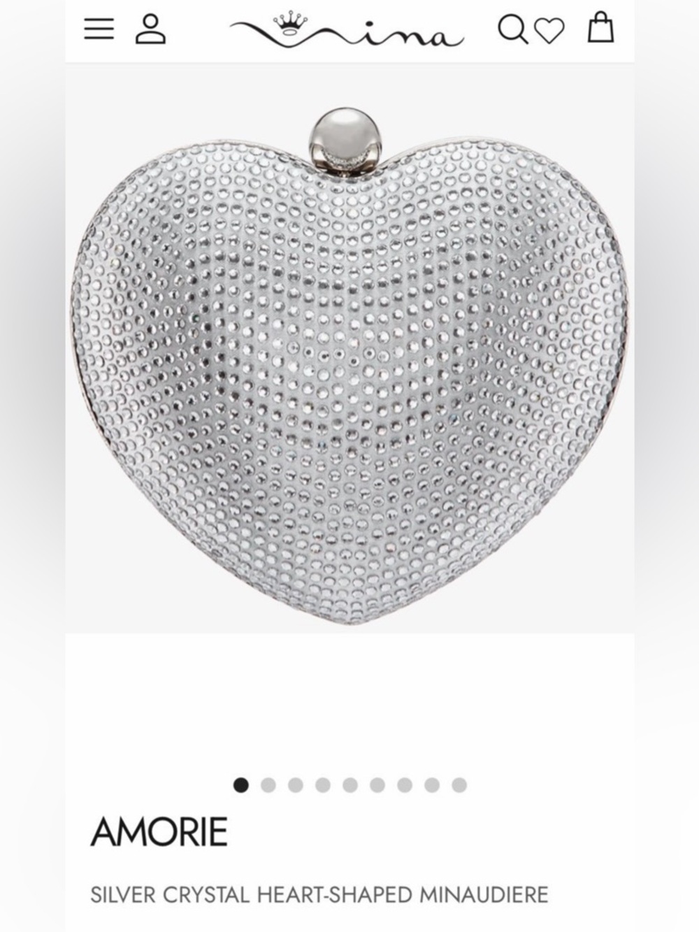 Brand New With Tag Nina Amorie Silver Crystal Heart Clutch Minaudiere
